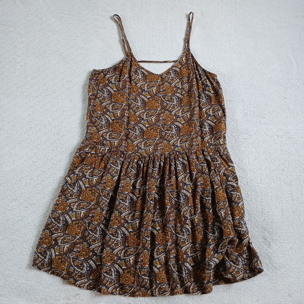 aeo ♡ pocket dress american eagle paisley boho summer earthy 70s retro fall xs